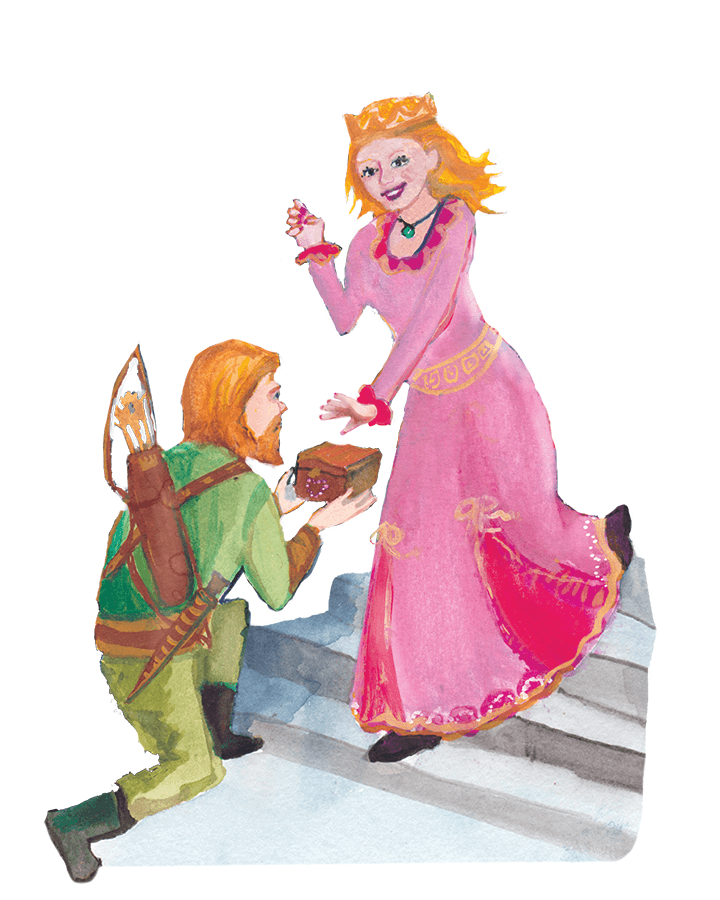 The queen giving the huntsman a box.